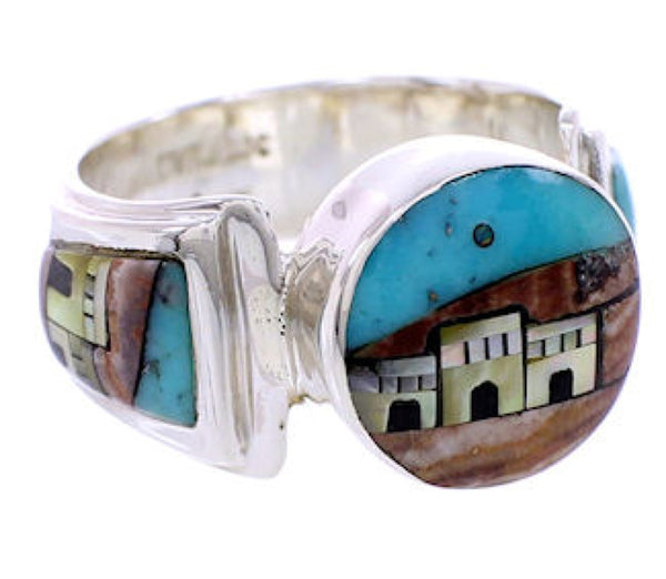 Multicolor Silver Native American Design Ring Size 6-1/2 AW71625